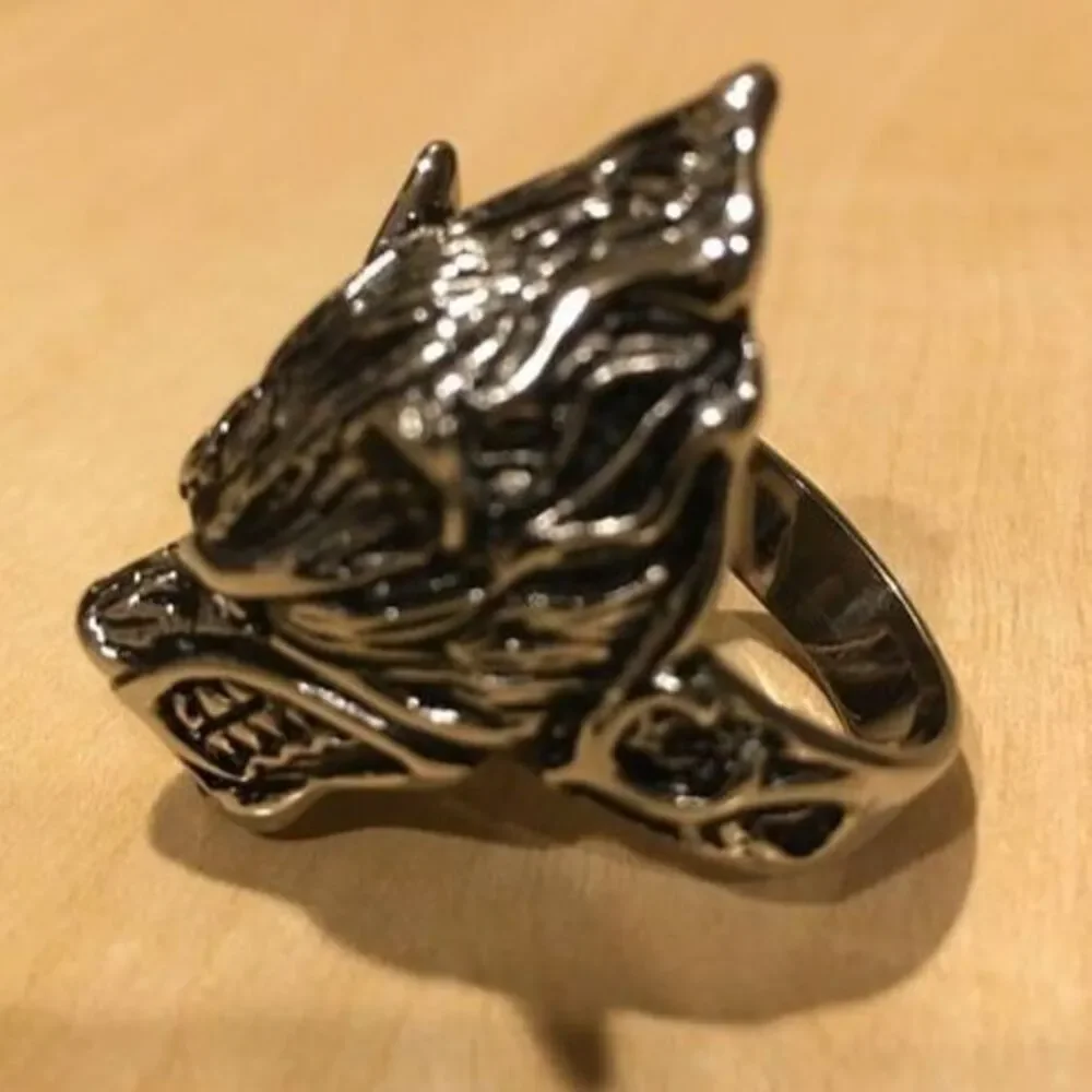 Stainless Steel Wolf Head Ring Snarling Bared Teeth Gothic Biker Punk Grunge